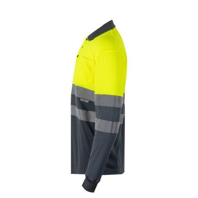 VL VULCAN. Polo bicolor bird-eye (160g/m²) de manga comprida, em poliéster (100)